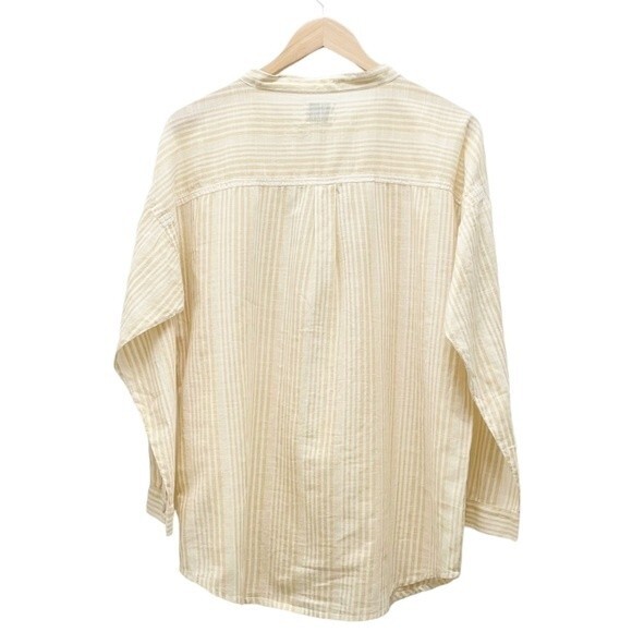 NWT Wrap London Striped Cotton Snap Front Oversized Blouse Tuscan Sun Size 6 NEW - Picture 3 of 15